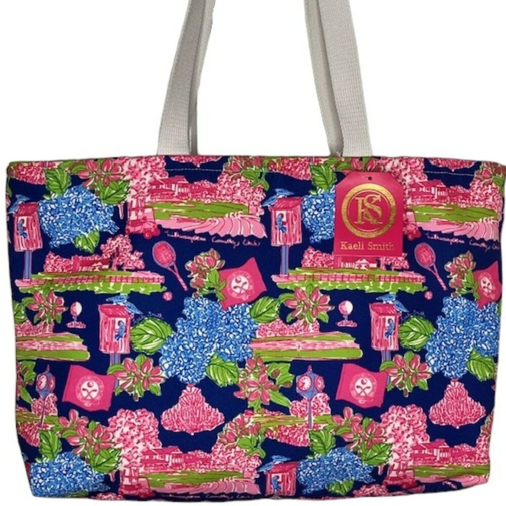 Kaeli Smith Canvas Tote Bag - Wilmington Country Club - Blue/Pink - 22x15” - Picture 3 of 10